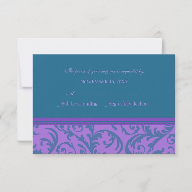 Teal and Purple Swirl RSVP Wedding Card (Front)