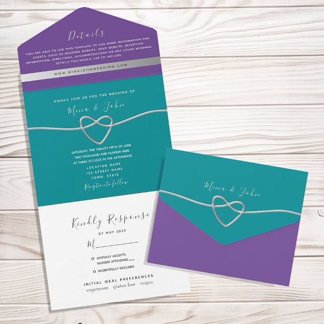 Teal and Purple Wedding All In One Invitation (Creator Uploaded)