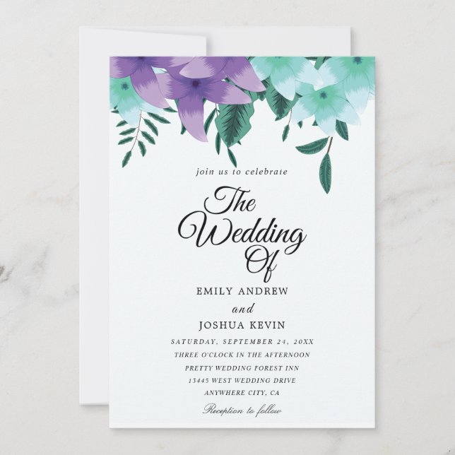 teal and purple wedding invitations (Front)