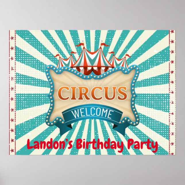 Teal and Red Circus Tent Birthday Party  Poster (Front)