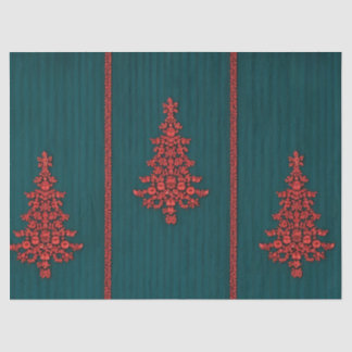 Teal and Red Crystal Christmas Trees Tissue Paper