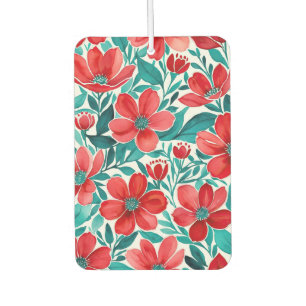 Teal and Red Floral Car Air Freshener