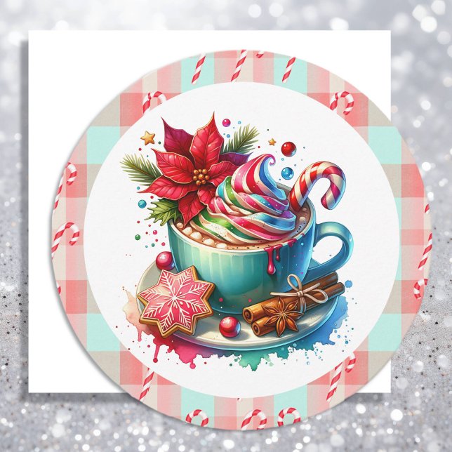 Teal and Red Hot Cocoa and Candy Cane Christmas Holiday Card (Creator Uploaded)