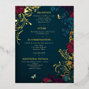 Teal and Red Jeweltone Floral Foil Enclosure Card
