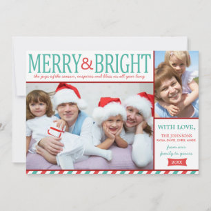 Teal and Red Merry and Bright Holiday Card