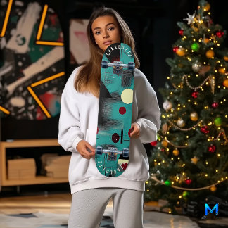 Teal and Red Minimalist Geometric Skateboard