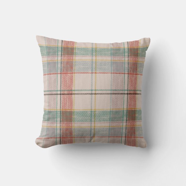 Teal and Red Plaid Cushion (Front)