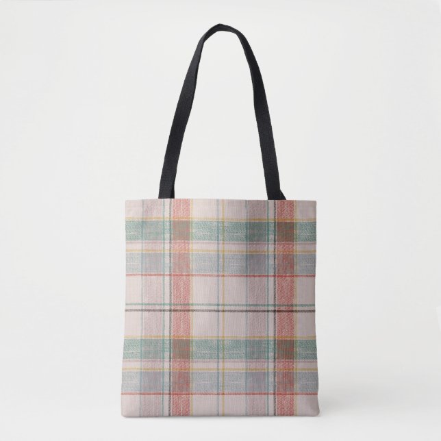 Teal and Red Plaid Tote Bag (Front)