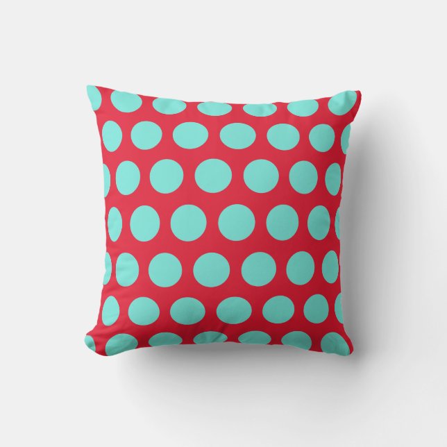 Teal and Red Polka Dots Square Cushion (Front)
