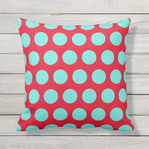 Teal and Red Polka Dots Square Cushion