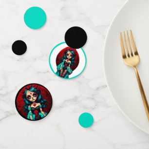 Teal and Red Roses Sugar Skulls Confetti