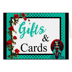 Teal and Red Roses Sugar Skulls Drinks Card
