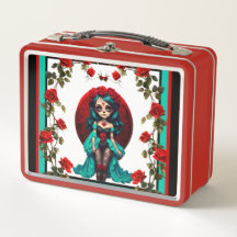 Teal and Red Roses Sugar Skulls