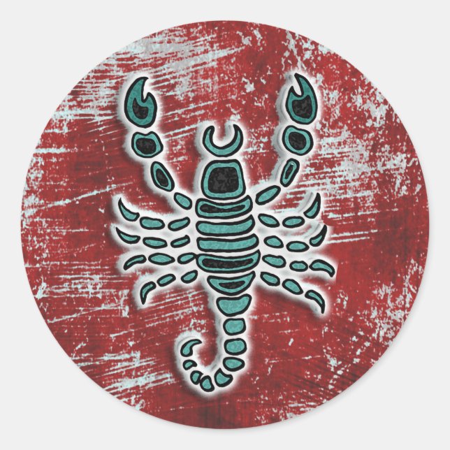 Teal and Red Scorpion Classic Round Sticker (Front)