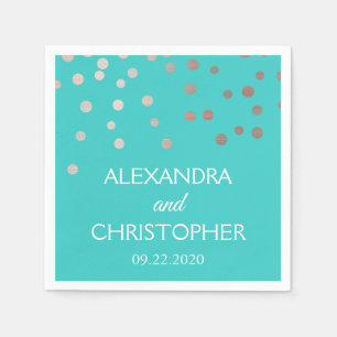 Teal and Rose Gold Foil Confetti Wedding Napkin