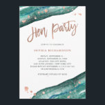 Teal and Rose Gold Geode Hen Party with Itinerary Invitation<br><div class="desc">These elegant,  modern hen party invitations feature watercolor teal geode stones,  with faux rose gold typography and splashes. Add your itinerary to the back.</div>