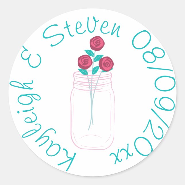 Teal and Roses Classic Round Sticker (Front)