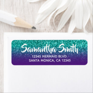 Teal and Royal Purple Ombre Glitter Personalised Return Address Label