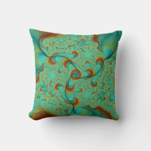 Teal and Rust Fractal art Pillow