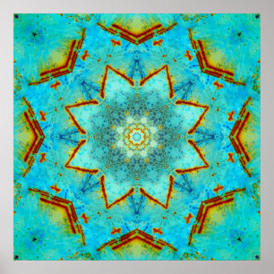 Teal and Rust Mandala Poster