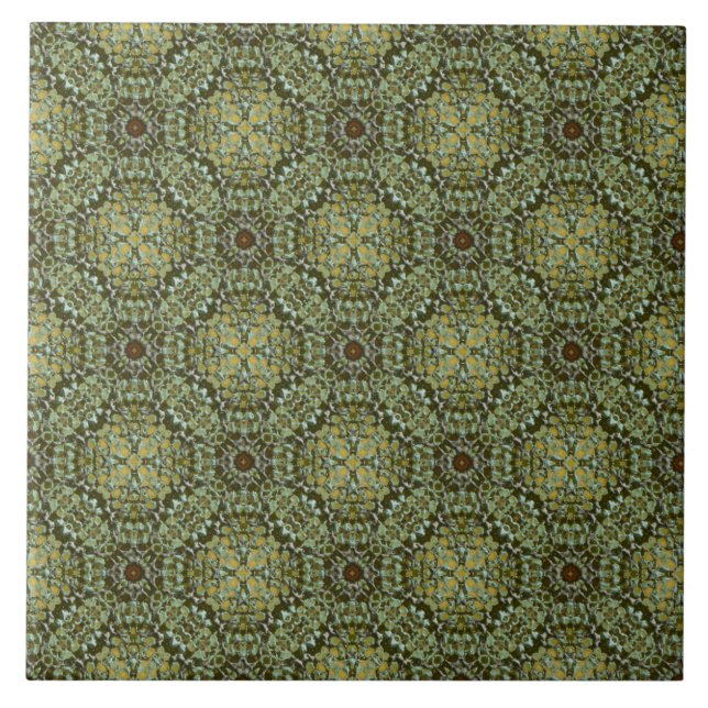 Teal and Sage Knit Medallion Pattern Ceramic Tile (Front)