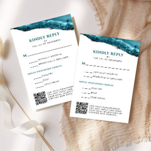 Teal and Silver Agate Bat Mitzvah QR Code Vertical RSVP Card