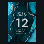 Teal and Silver Agate Marble Wedding Table Number<br><div class="desc">This elegant and glamourous table number wedding sign features a teal blue agate marble background with faux silver glitter accents. The text combines handwritten script and modern sans serif fonts for a classy and sophisticated look. This will be perfect for autumn fall and winter weddings.</div>