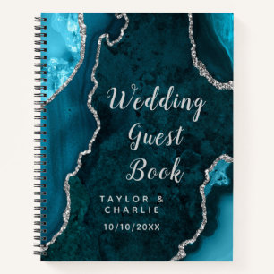 Teal and Silver Agate Wedding Guest Book