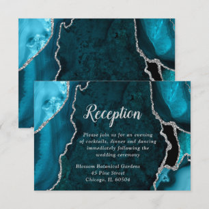 Teal and Silver Agate Wedding Reception Enclosure Card