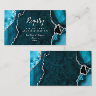 Teal and Silver Agate Wedding Registry Enclosure Card