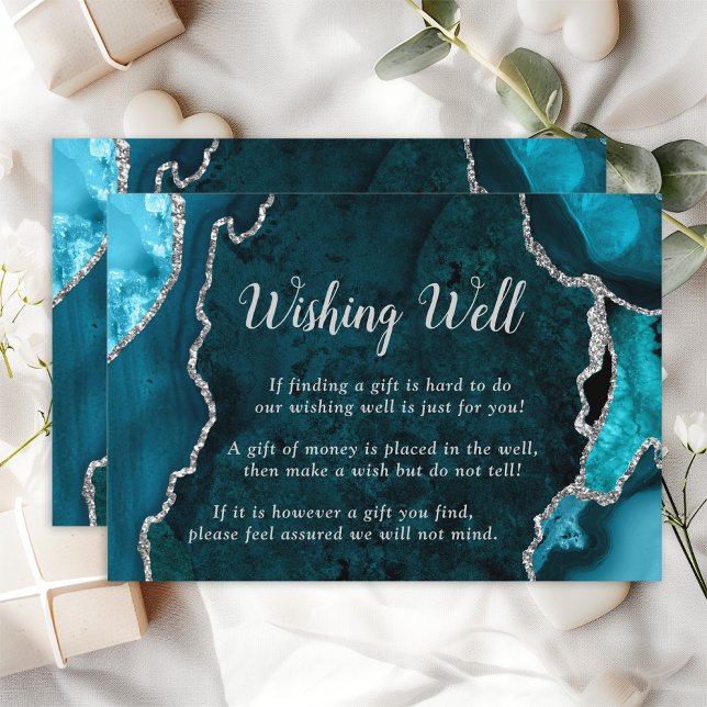 Teal and Silver Agate Wedding Wishing Well Enclosure Card (Creator Uploaded)