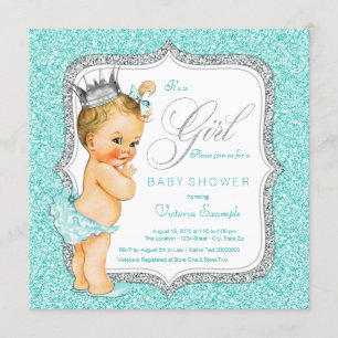 Teal and Silver Baby Girl Shower Invitation