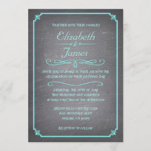 Teal and Silver Chalkboard Wedding Invitations