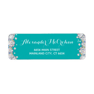 Teal and Silver Diamond Glitter Return Address Return Address Label