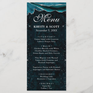 Teal and Silver  Faux Glitter Agate Wedding Menu
