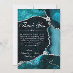 Teal and Silver Faux Glitter Agate Wedding Thank You Card
