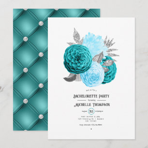 Teal and Silver Floral Bachelorette Party Invitation