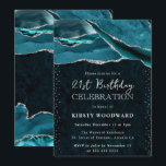 Teal  and Silver Glitter Agate 21st Birthday Invitation<br><div class="desc">Striking teal agate layers flow across the design with natural gemstone banding, accented by shimmering silver glitter edges for a glamourous finish. Elegant typography combines a modern serif with a stylish handwritten script, creating a bold yet refined look against the deep teal backdrop. Perfect for milestone celebrations, this design radiates...</div>