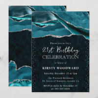 Teal and Silver Glitter Agate 21st Birthday