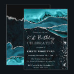 Teal and Silver Glitter Agate 21st Birthday Invitation<br><div class="desc">Elegant Teal and Silver Glitter Agate design on a marble background</div>