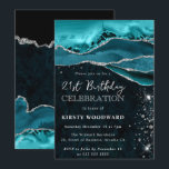 Teal and Silver Glitter Agate 21st Birthday Invitation<br><div class="desc">Elegant Teal and Silver Glitter Agate design on a marble background</div>