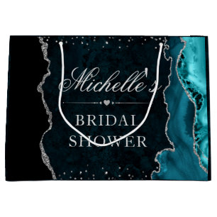 Teal and Silver Glitter Agate Bridal Shower Large Gift Bag