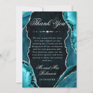 Teal and Silver Glitter Agate & Marble Wedding Thank You Card