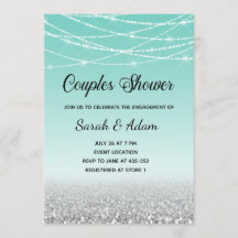 Teal and Silver Glitter Couples Shower Invitation