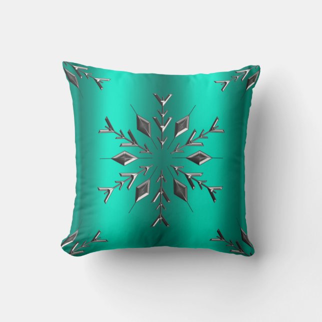 Teal and Silver Star Christmas Cushion (Front)