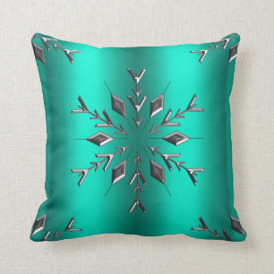 Teal and Silver Star Christmas Cushion