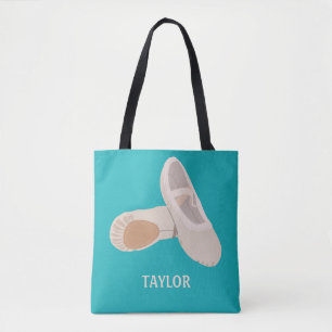 Teal and Tan Ballet Shoes Personalised Tote Bag