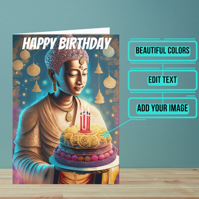 Teal and Tan Buddha Birthday Card (Send someone you love a very special birthday card using a beautiful design featuring Buddha imagery)