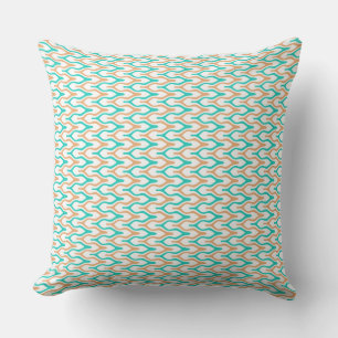 Teal and Tan Wavy Chevron Pattern Cushion