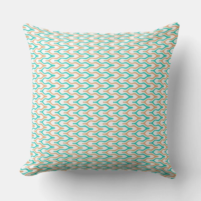 Teal and Tan Wavy Chevron Pattern Cushion (Front)